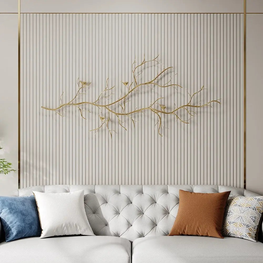 Homary Gold-Tone Iron Branch & Birds Wall Art | 57" Wide Sculptural Metal Wall Décor | No Assembly, 3-Year Warranty