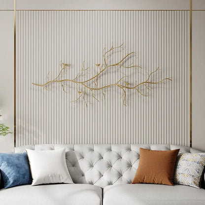 Homary Gold-Tone Iron Branch & Birds Wall Art | 57" Wide Sculptural Metal Wall Décor | No Assembly, 3-Year Warranty