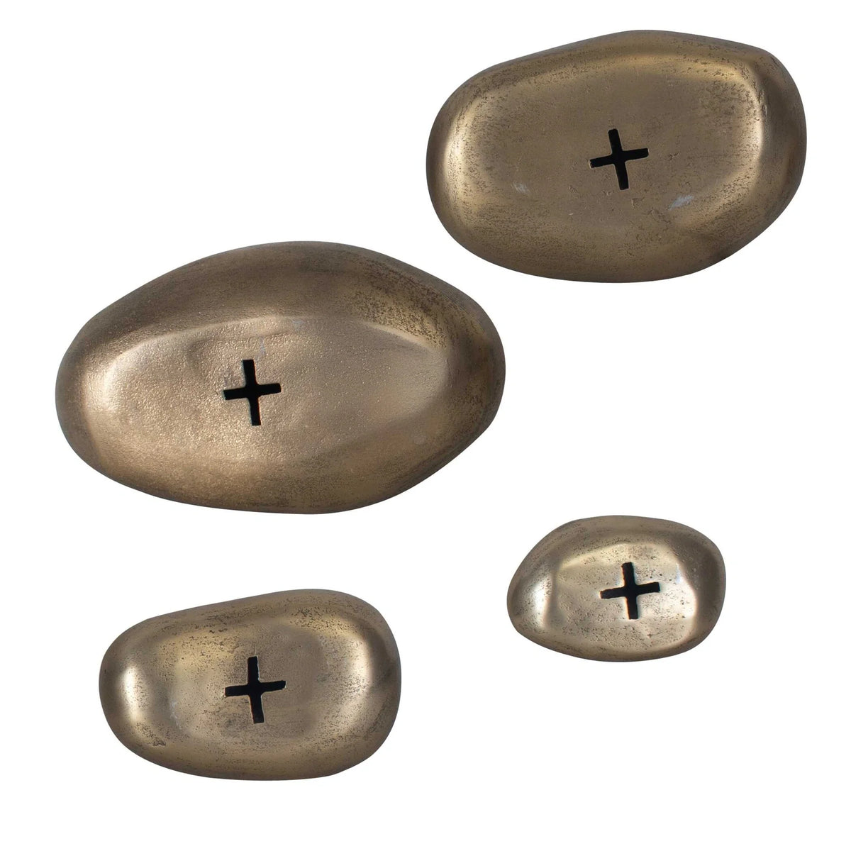 Stone-Shaped Brass Outdoor Wall Art, Set of 4
