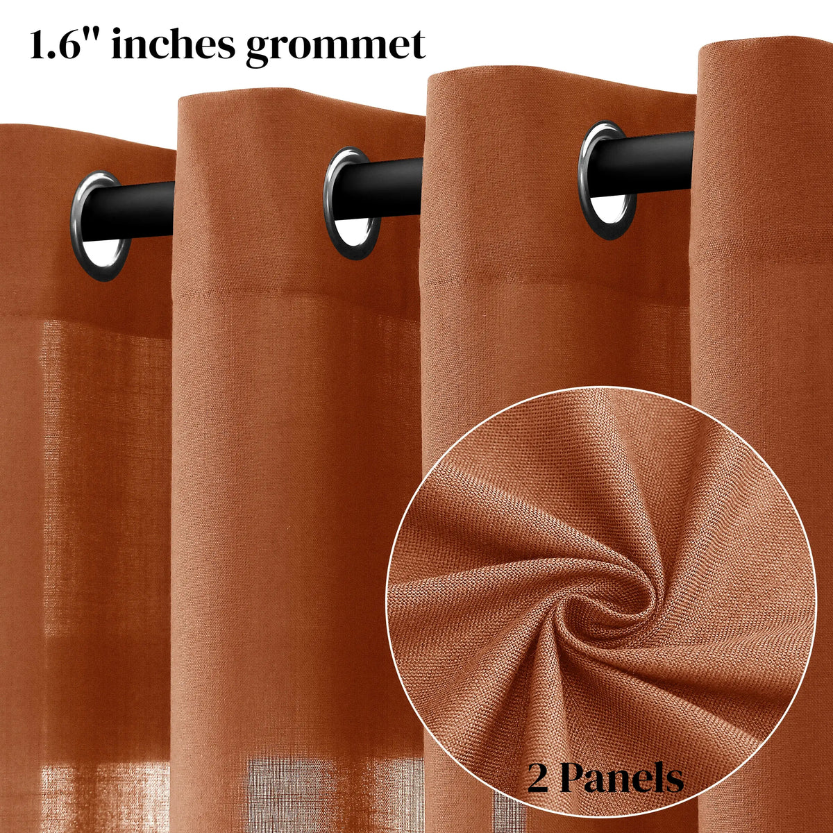 Jowels Semi-Sheer Linen Grommet Curtains - 2-Pack Drapes for Light Filtering Privacy in Any Room