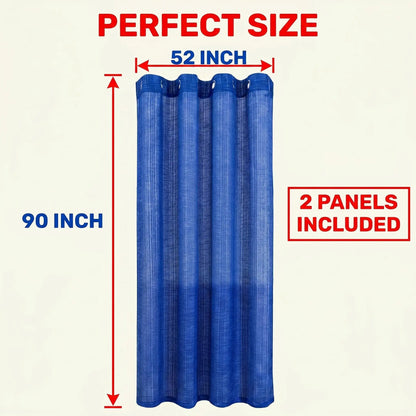 Slub Yarn Semi-Sheer Curtains 52" × 90" | Set of 2 Light-Filtering Grommet Panels | Twelve Colourways