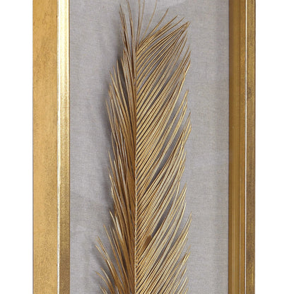 Gold Leaf Palm Shadow Box Art, Set of 3