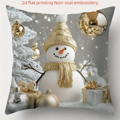 4Pcs Christmas Throw Pillow Covers Featuring Snowmen and Elves