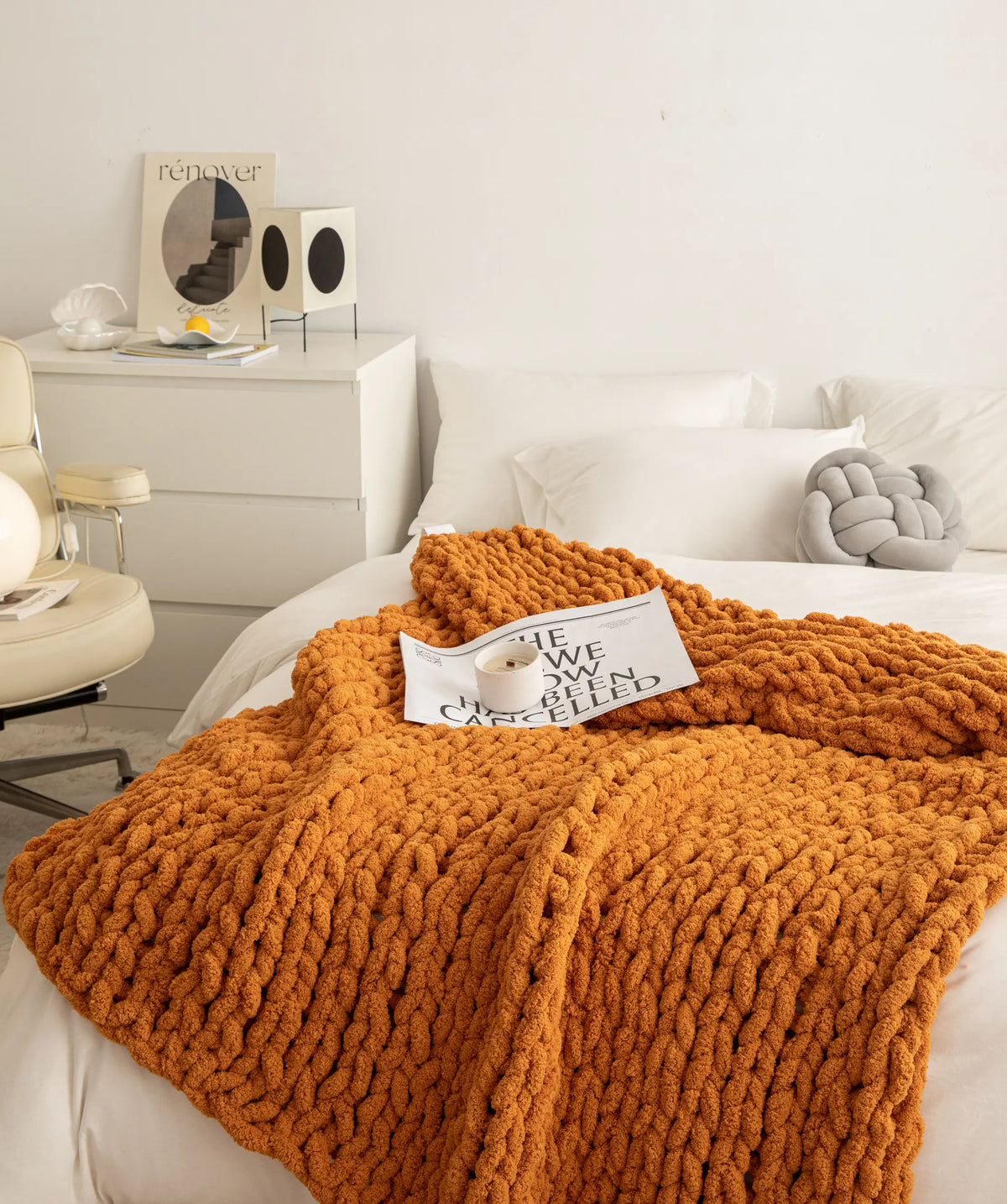 Chunky Knit Throw Blanket Heavy and Oppressive Feeling 50 X 60 Inch 100% Hand Woven Outdoor Camping Multi-Function Keep Warm