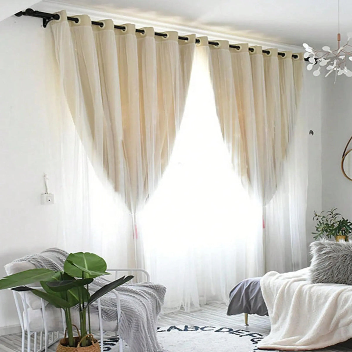 Solid Colour Double Layer Curtains | Light Filtering, Thermal Insulated | Wide Size Range 39" to 118"