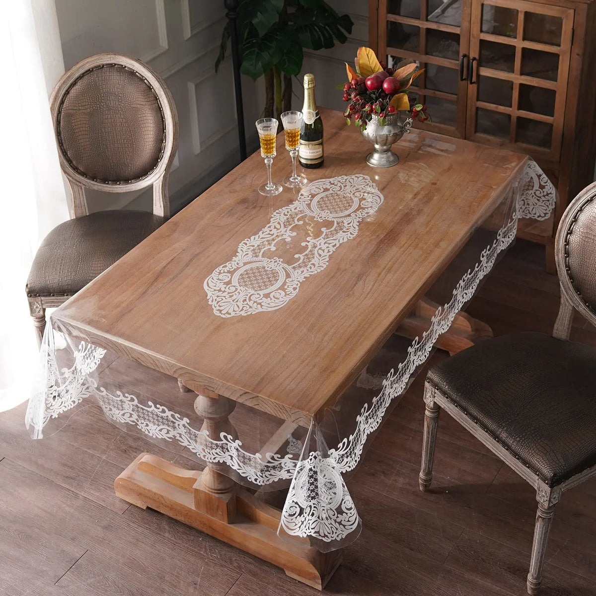 Protect Your Dining Experience with the Artbloss Vintage Clear Table Cover - Oilspill Proof PVC Tablecloth