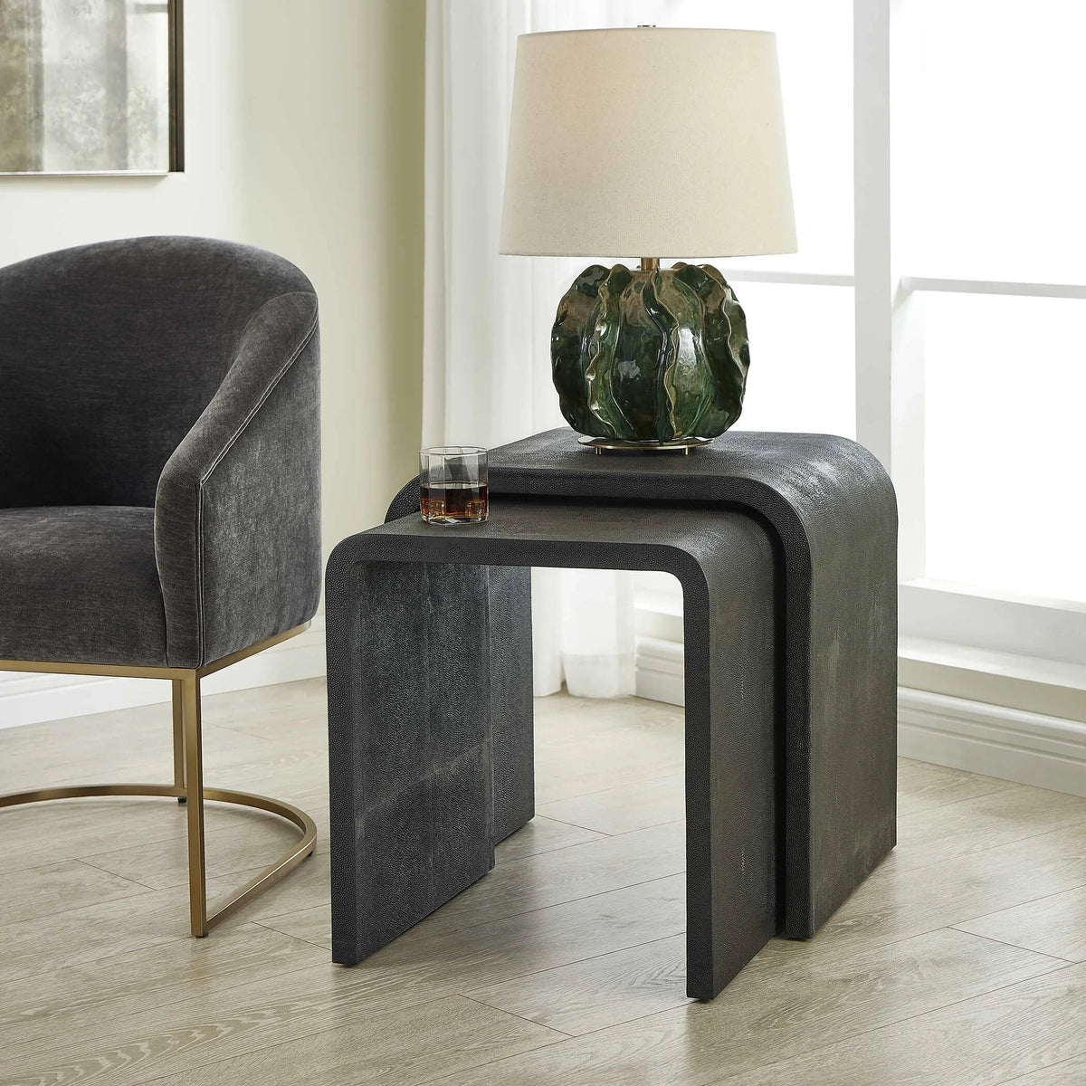 Faux Shagreen Nesting Side Tables, Set of 2