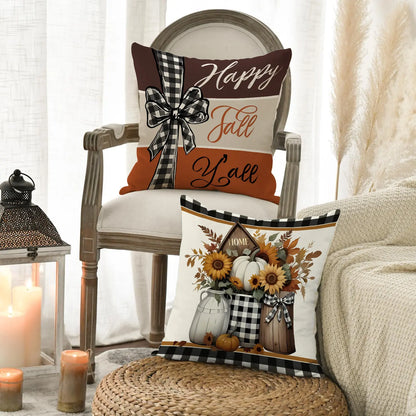 4-Piece Thanksgiving Cushion Covers with Retro Truck and Pumpkin Design
