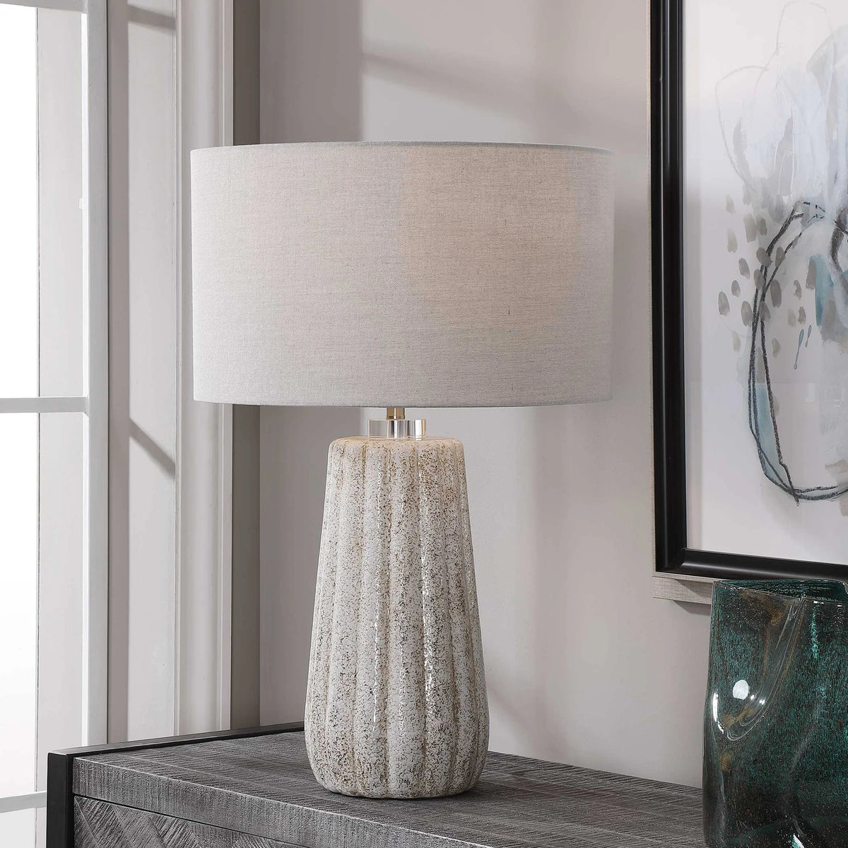 Stone-Ivory Fluted Table Lamp