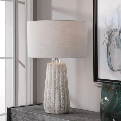 Stone-Ivory Fluted Table Lamp