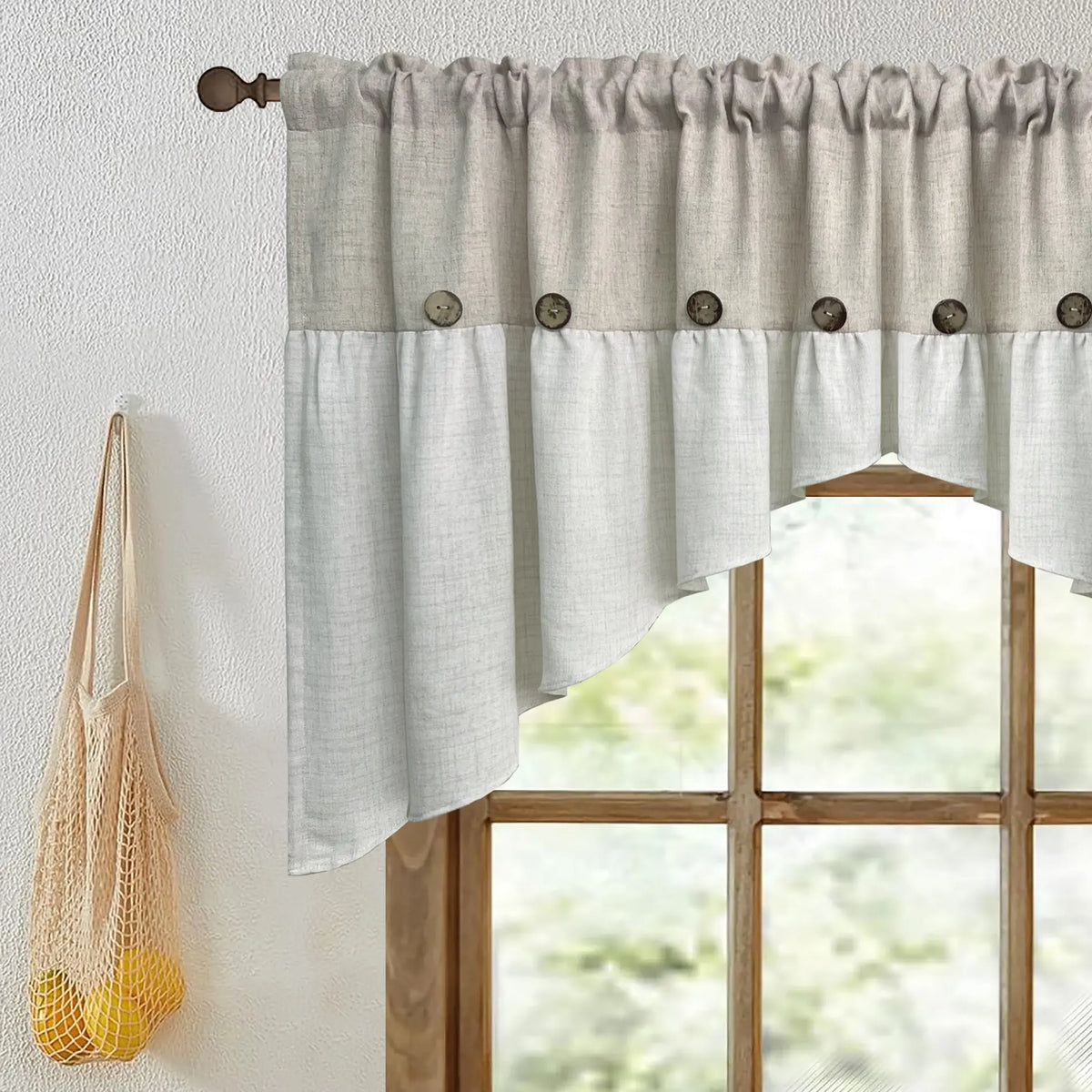 1PC Farmhouse Boho Linen Button Arched Valance Curtains