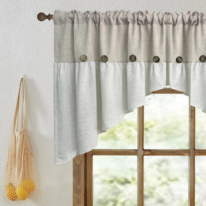 1PC Farmhouse Boho Linen Button Arched Valance Curtains