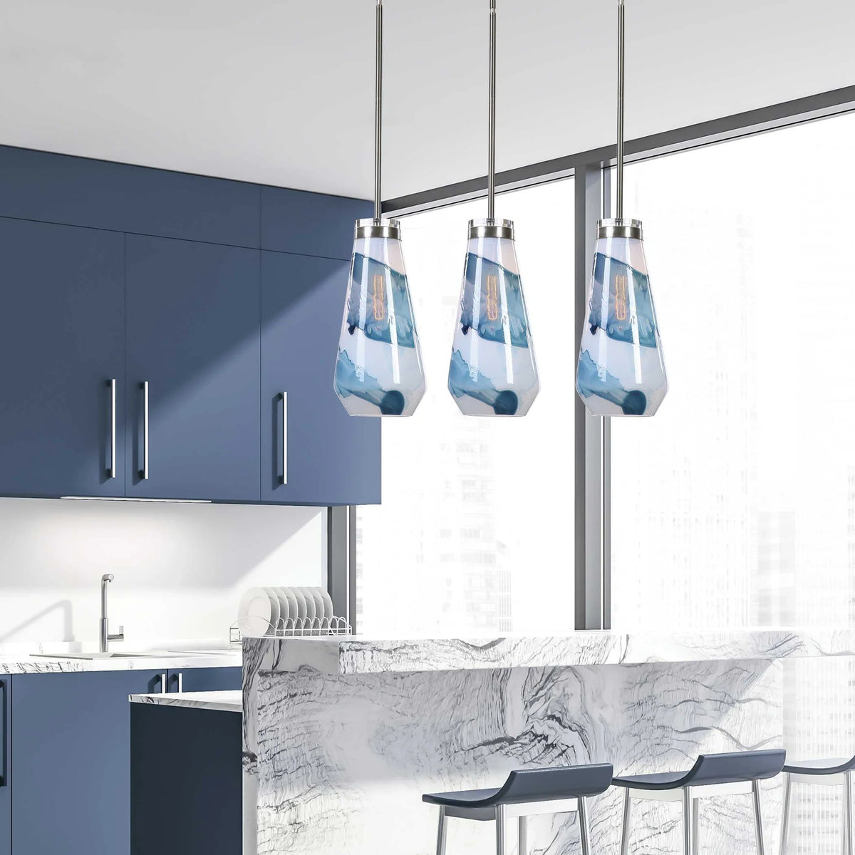 Blue & White 1 Light Mini Pendant