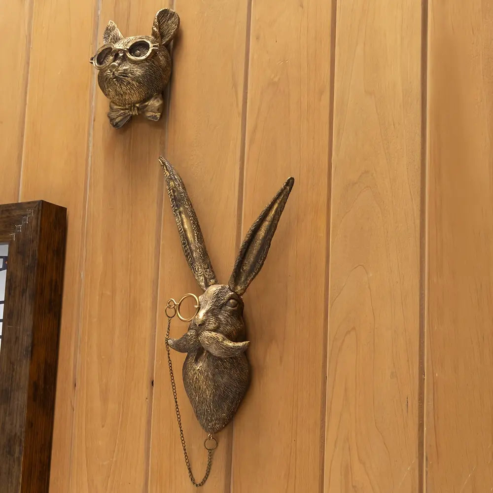Bronzed Resin Animal Head Wall Sculpture | Faux Taxidermy Mount in Bear, Fox, Rabbit or Mouse