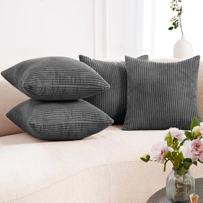 Transform Your Space with Deconovo's Set of 4 Cream Corduroy Striped Throw Pillow Covers - Perfect for Sofa, Couch, or Bed!
