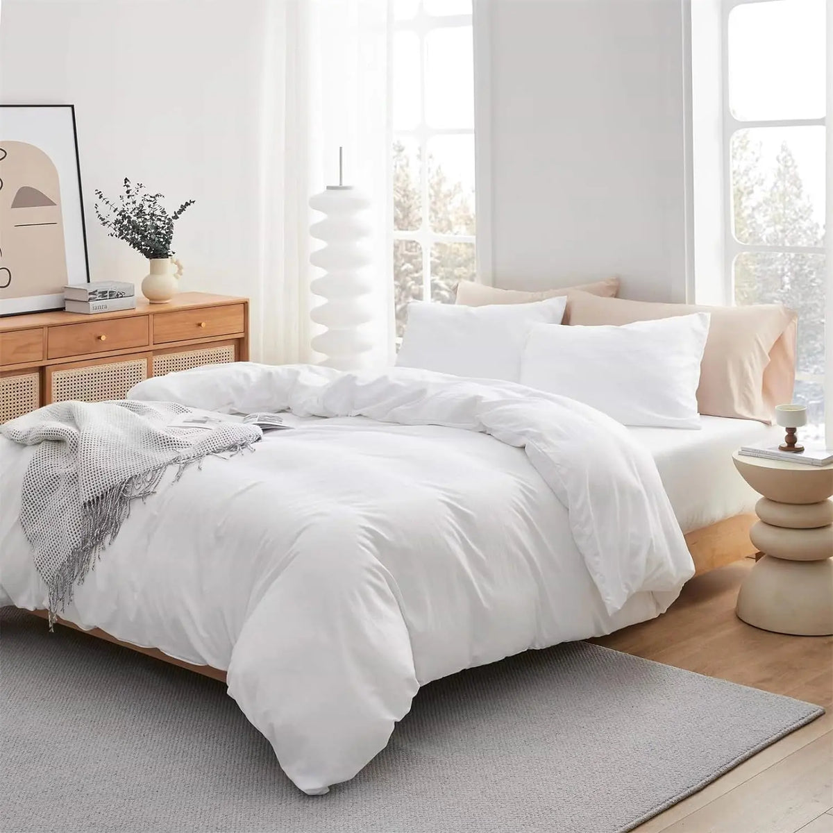 Washed Microfibre Duvet Cover Set | 3-Piece with Hidden Zipper & Envelope Shams | White or Pink | Twin to King