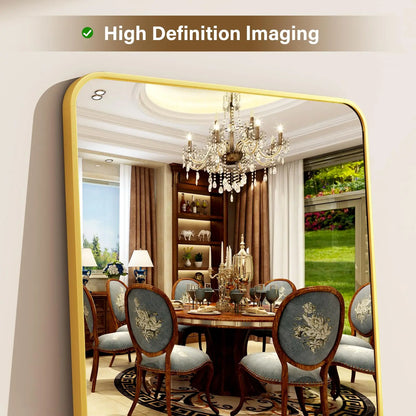 Beautypeak 48" × 14" Full Length Wall Mirror | Slim Aluminium Frame with Leather Cord | Arch & Rectangular in Gold or Black