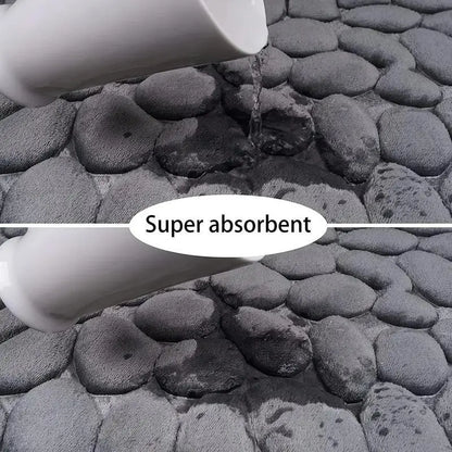 Cobblestone Embossed Bath Mat - Soft Memory Foam, Non-Slip & Washable for Comfort in Your Bathroom