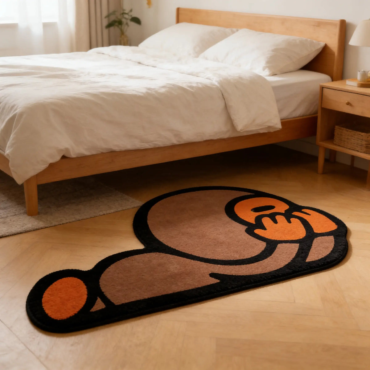 Playful Irregular Cartoon Monkey Print Carpet - Soft Velvet Easy Clean Area Rug for Living Room & Bedroom Decor