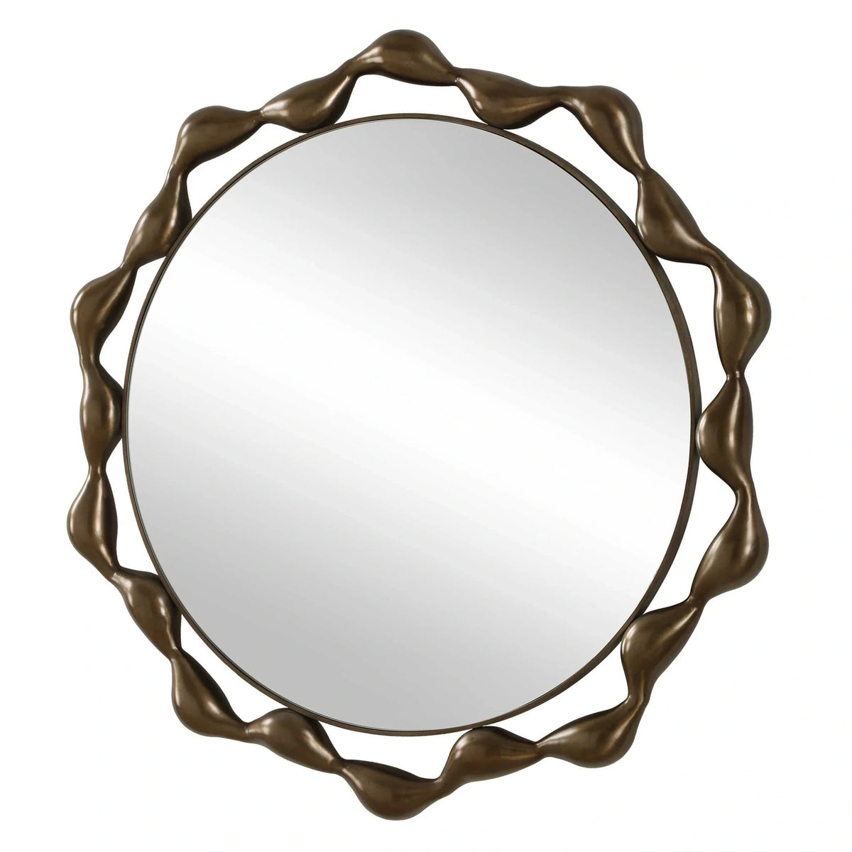 Sculptural Round Bronze Mirror