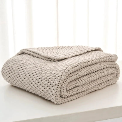 Chunky Knit Throw Blanket Lightweight Beige Cotton Blanket for Sofa Couch Bed , Rustic Shabby Modern Farmhouse, 51 X 63 Give Bag
