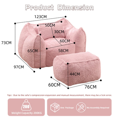 Cozy Fluffy Faux Fur Bean Bag Lounger with Ottoman - Perfect for Kids & Adults in Vibrant Colors!
