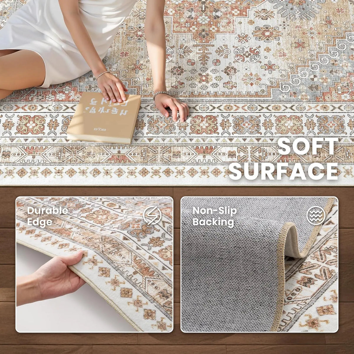 Art&Tuft Vintage Anti-Dust Area Rug - Large, Non-Slip, Machine Washable, and Stain-Resistant for Indoor Living