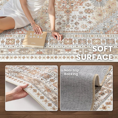 Art&Tuft Vintage Anti-Dust Area Rug - Large, Non-Slip, Machine Washable, and Stain-Resistant for Indoor Living