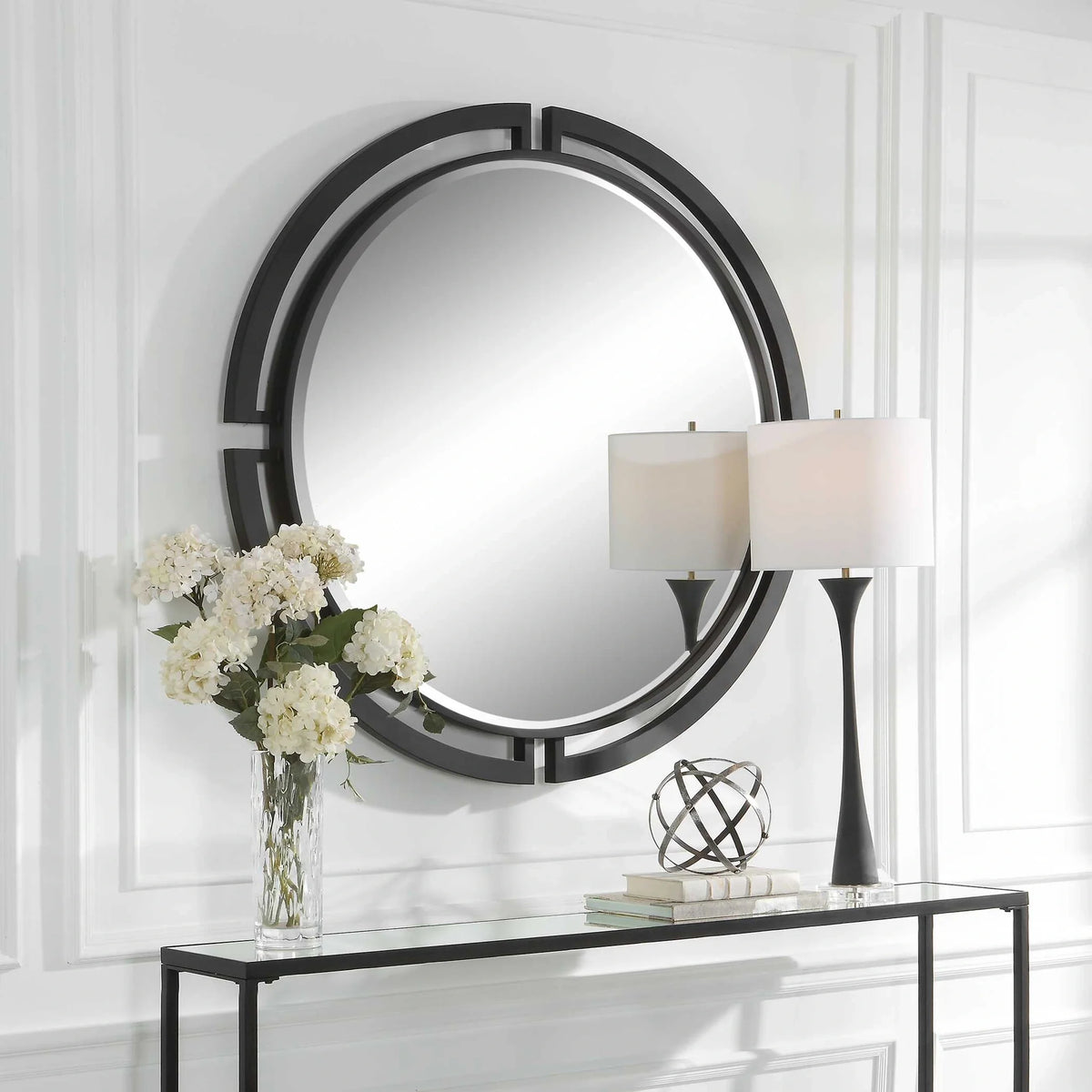 Modern Black Round Mirror