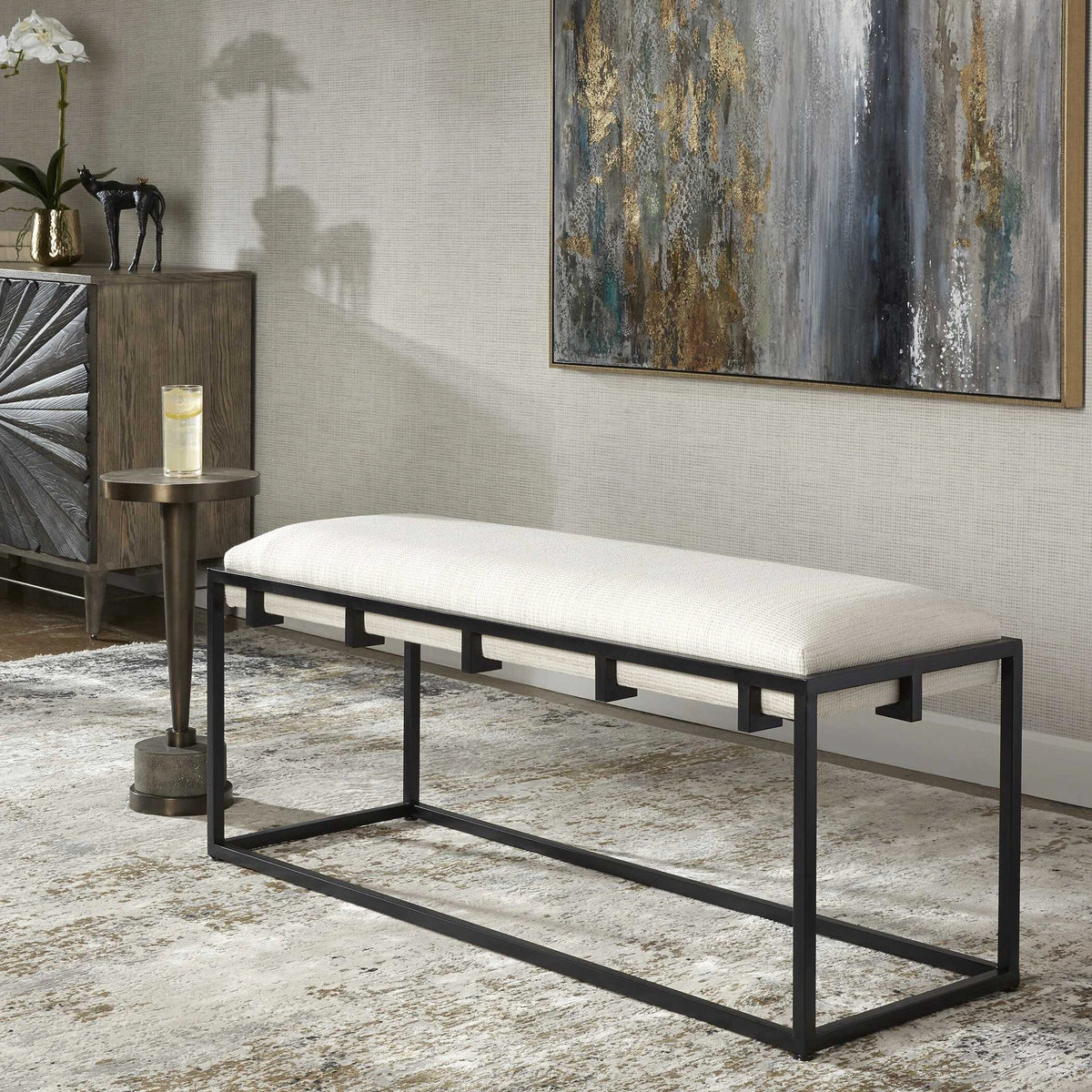 Small Gold & Shearling Bench
