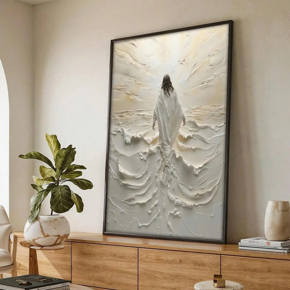 Jesus Walking on Water Canvas Poster - Unframed Wall Art for a Serene Room Aesthetic
