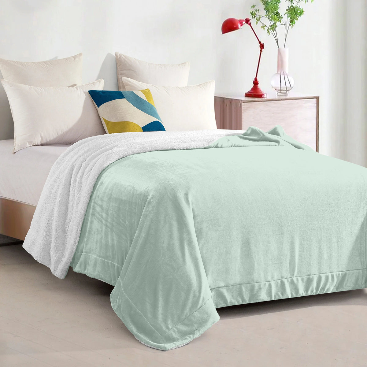 Mocassi Reversible Sherpa-Backed Throw Blanket, Velvety Plush Touch, 50In X 60In Throw Blankets