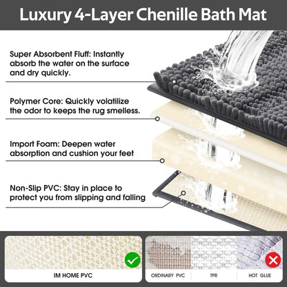 Accumtek Soft Striped Chenille Bath Rug Set - 3 Plush, Non-Slip Mats for Comfort and Style