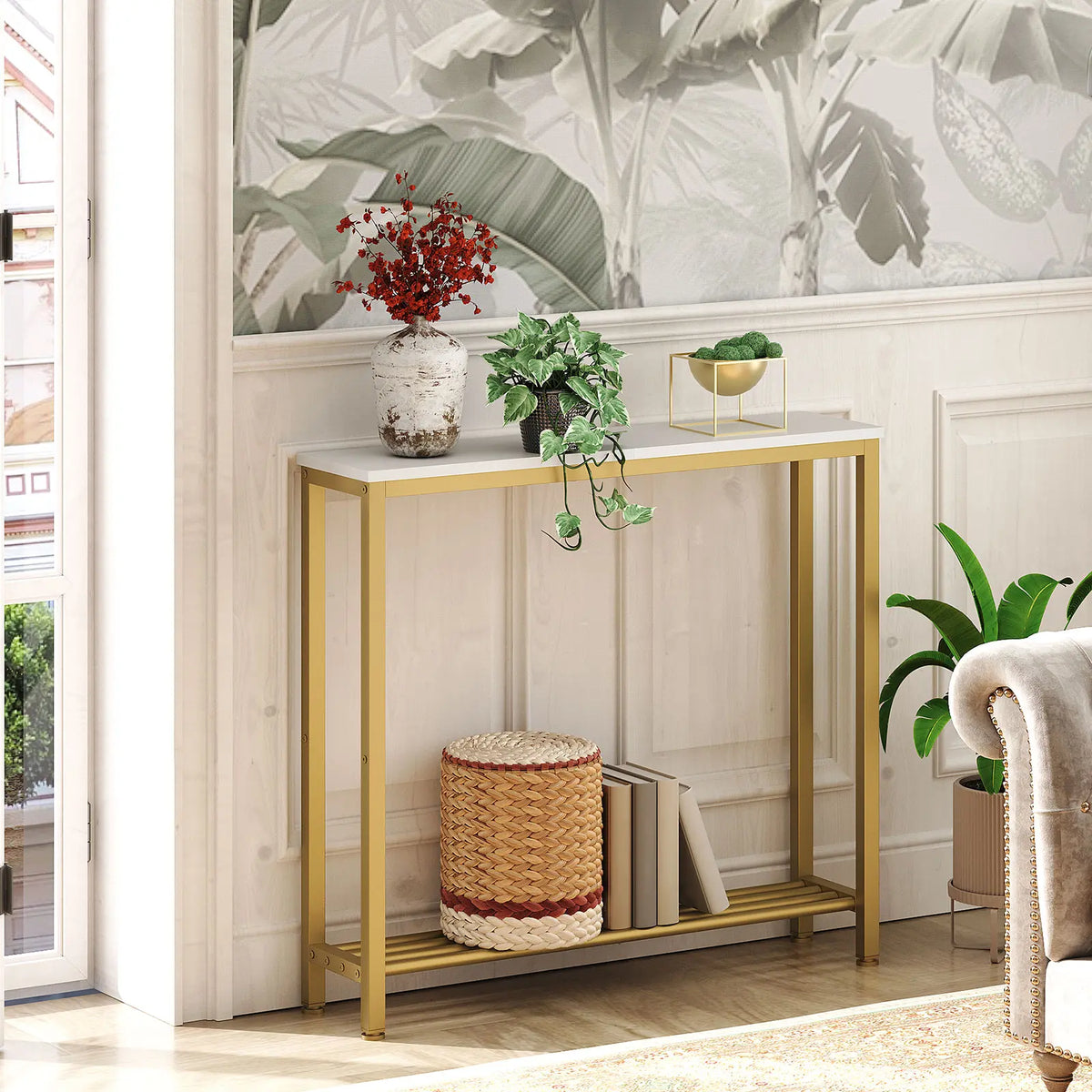 Yatiney Narrow Console Table - 2-Tier Industrial Design for Small Spaces, Perfect for Living Room or Entryway