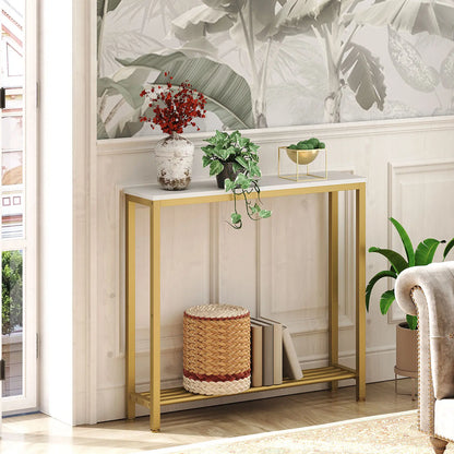 Yatiney Narrow Console Table - 2-Tier Industrial Design for Small Spaces, Perfect for Living Room or Entryway