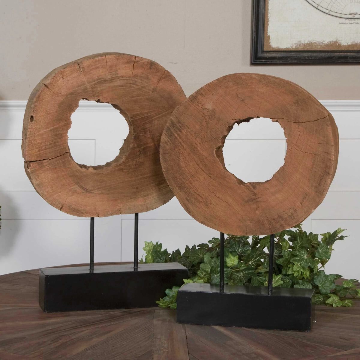 Mango Wood Sculptures, Set of 2