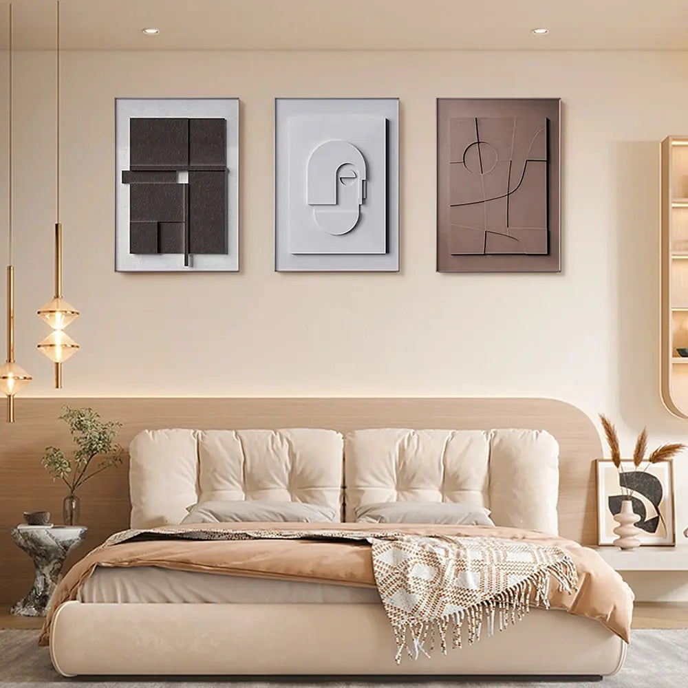 Homary Japandi Geometric Canvas Wall Art Set | Framed Neutral Abstract Prints, Ready to Hang | Two Sizes