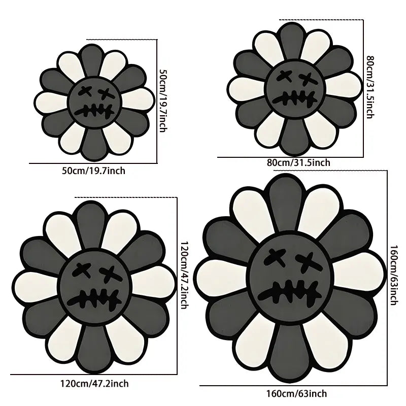 Round Floral Smiling Face Rug - Gothic Decorative Velvet Mat for Living Room, Bedroom & More
