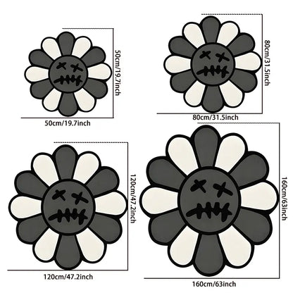 Round Floral Smiling Face Rug - Gothic Decorative Velvet Mat for Living Room, Bedroom & More