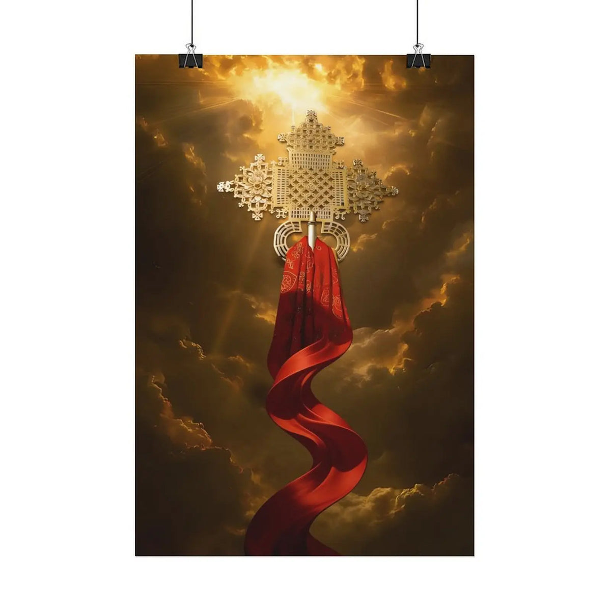 Ethiopian Orthodox Cross Wall Art Set - Vintage Christian Decor with Aluminum Frame