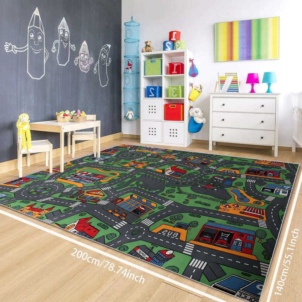Cartoon City Pattern Area Rug - Soft, Non-Slip Floor Mat for Living Room, Bedroom, or Nursery