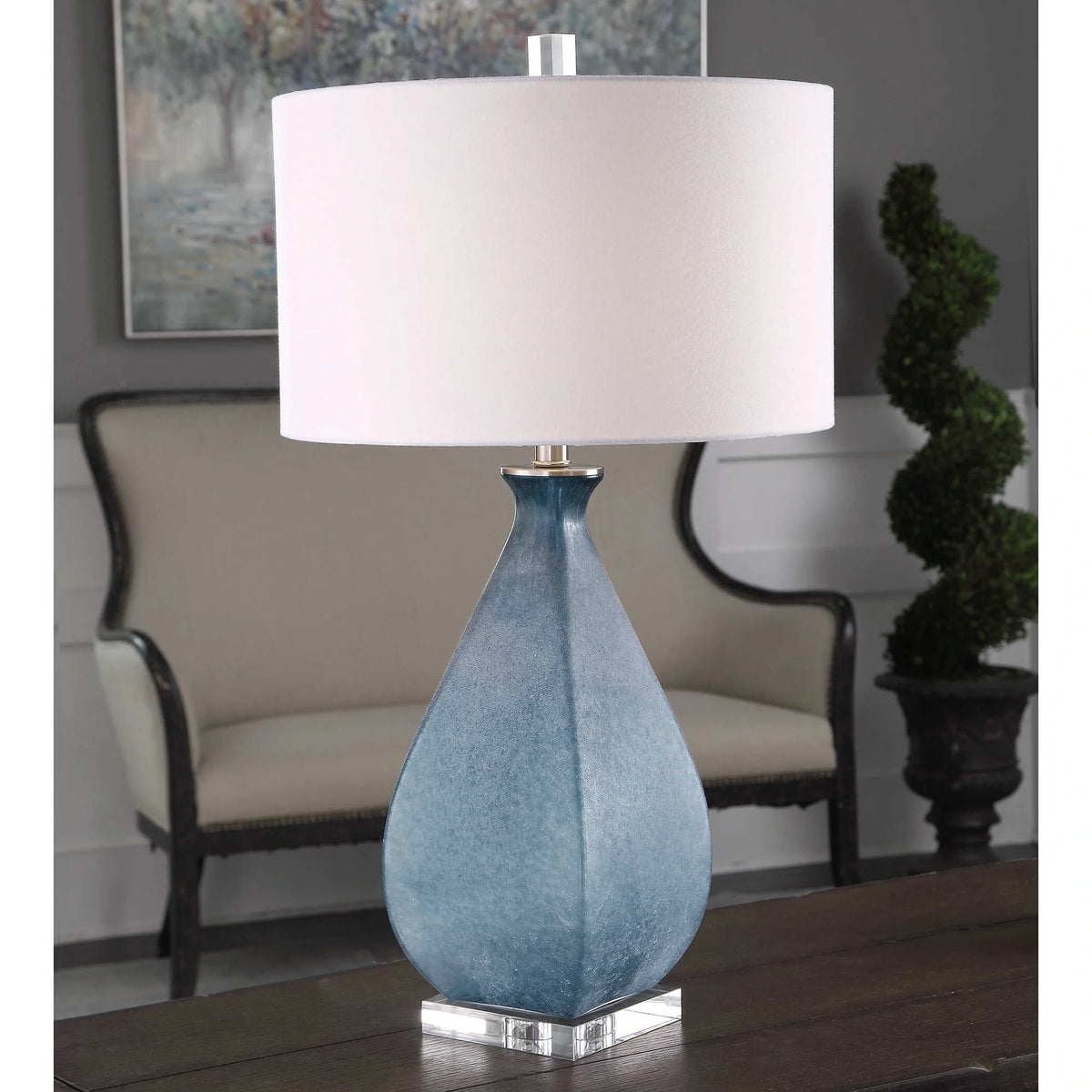 Ocean Blue Glass Table Lamp