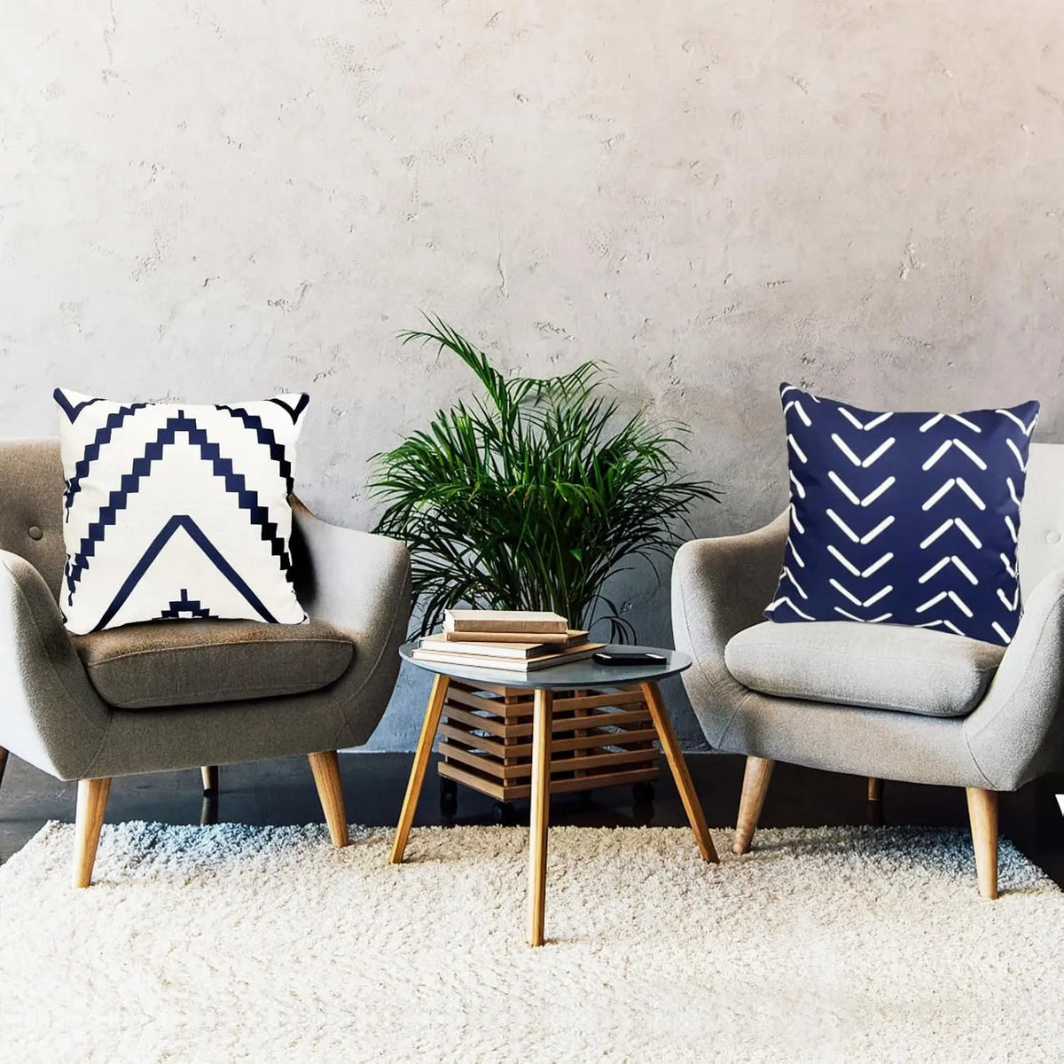 Blue Geometric Throw Pillow Covers - Set of 4, 18x18 Inch Linen Cases for Home Decor