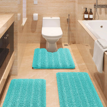 Transform Your Bathroom with the ACCUMTEK Luxurious Soft Striped Chenille Bath Rug Set - 3 Plush, Non-Slip Mats for Ultimate Comfort and Style