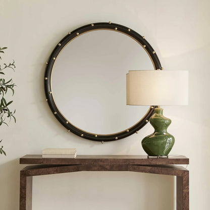 Brass Studded Round Mirror