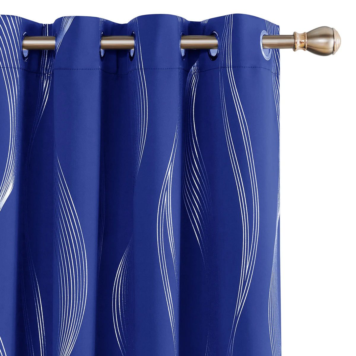 Silver Wave Print Blackout Curtains | Thermal Insulated, Grommet or Rod Pocket | Wide Size Range, Set of 2