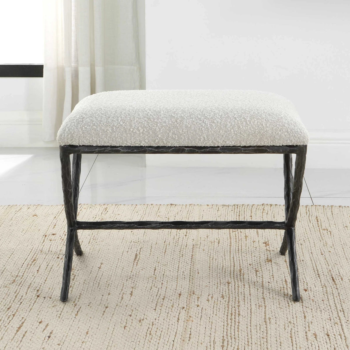 Gray Fabric Small Bench