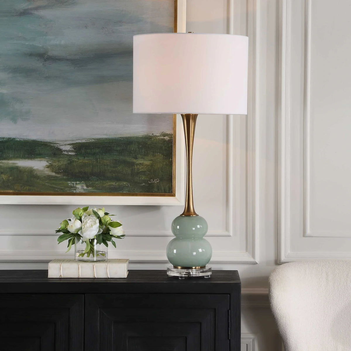 Green-Gray Glass Table Lamp