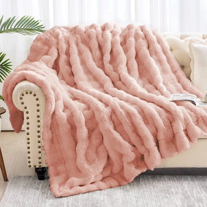Luxurious Fluffy Faux Fur Throw Blanket - Cozy Plush Rabbit Fur for Ultimate Comfort on Couch, Sofa, or Bed - Perfect Gift for Anyone!