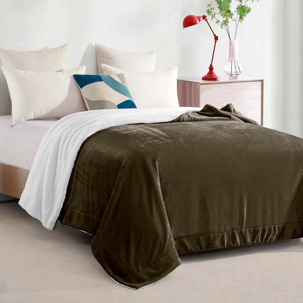 Mocassi Reversible Sherpa-Backed Throw Blanket, Velvety Plush Touch, 50In X 60In Throw Blankets